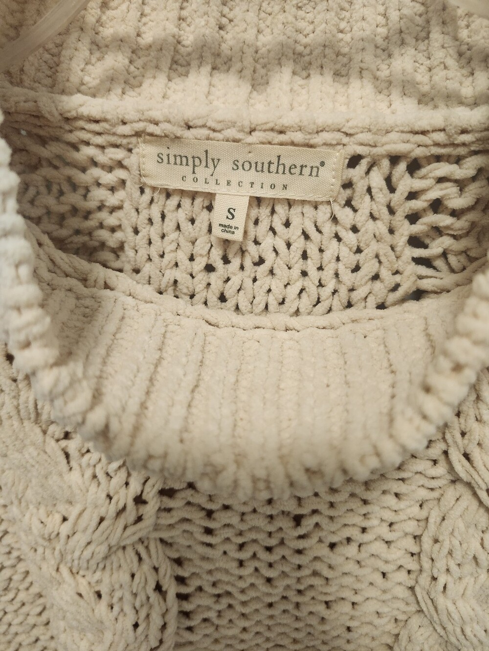 Simply Southern Women’s Cream Cable Knit Turtleneck Sweater - Picture 3 of 6